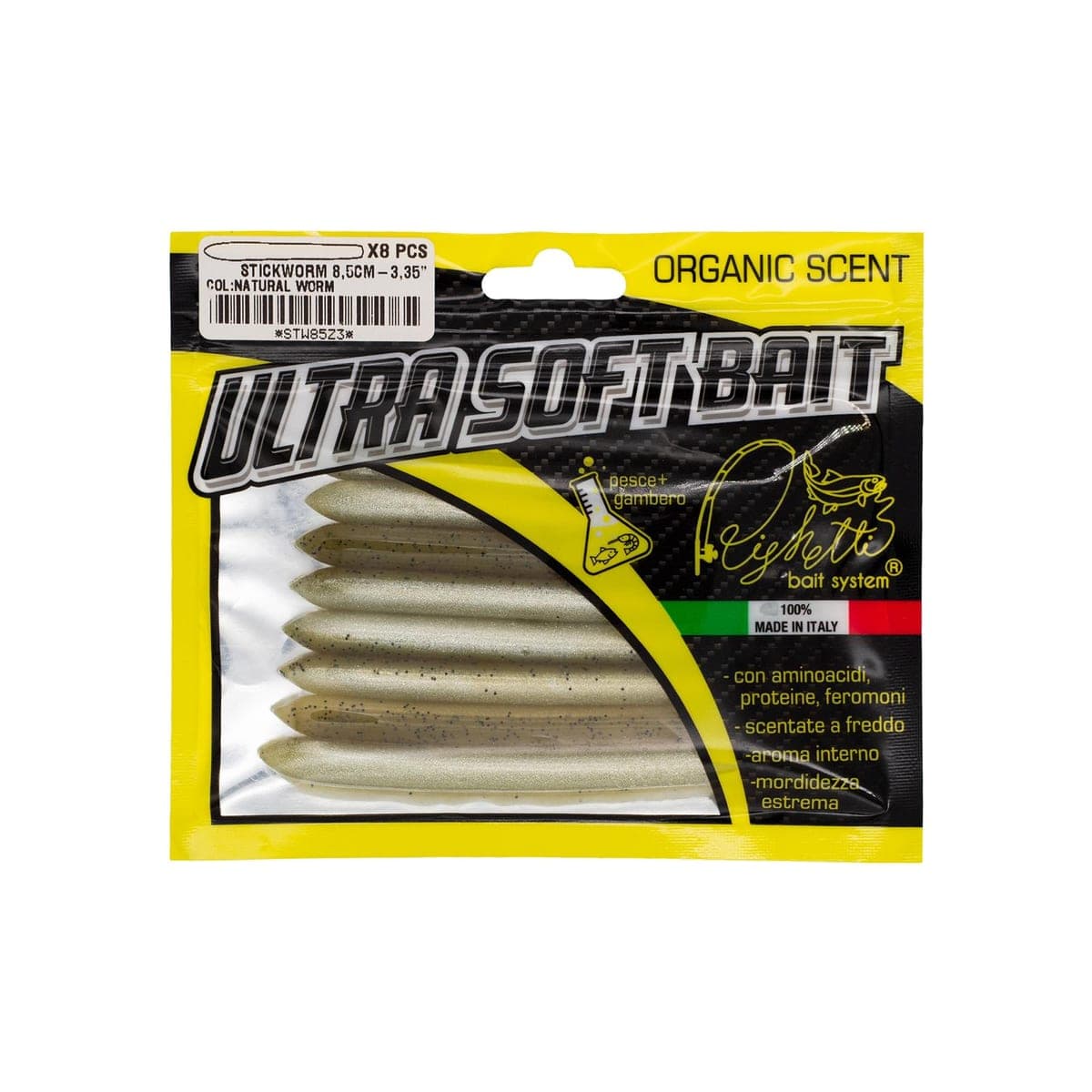 Busta di otto Stickworm beige traslucido con glitter scuro