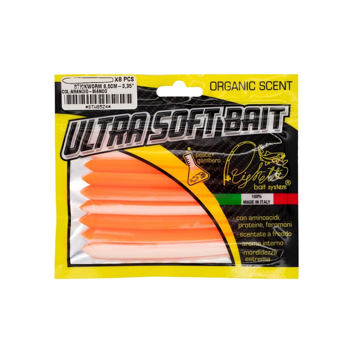 Busta di otto Stickworm a due colori, arancione e bianco