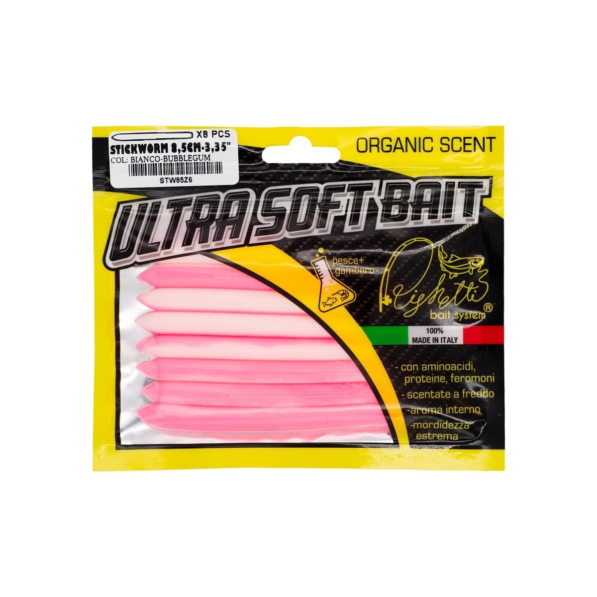 Busta di otto Stickworm a due colori, bianco e rosa