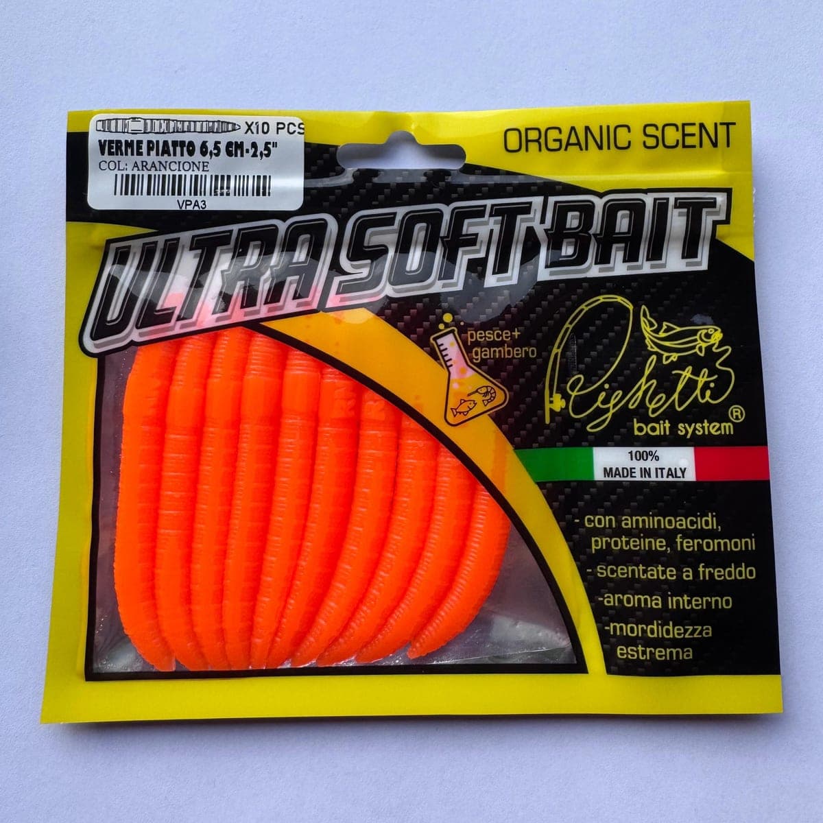 Busta di dieci vermi piatti arancione fluo