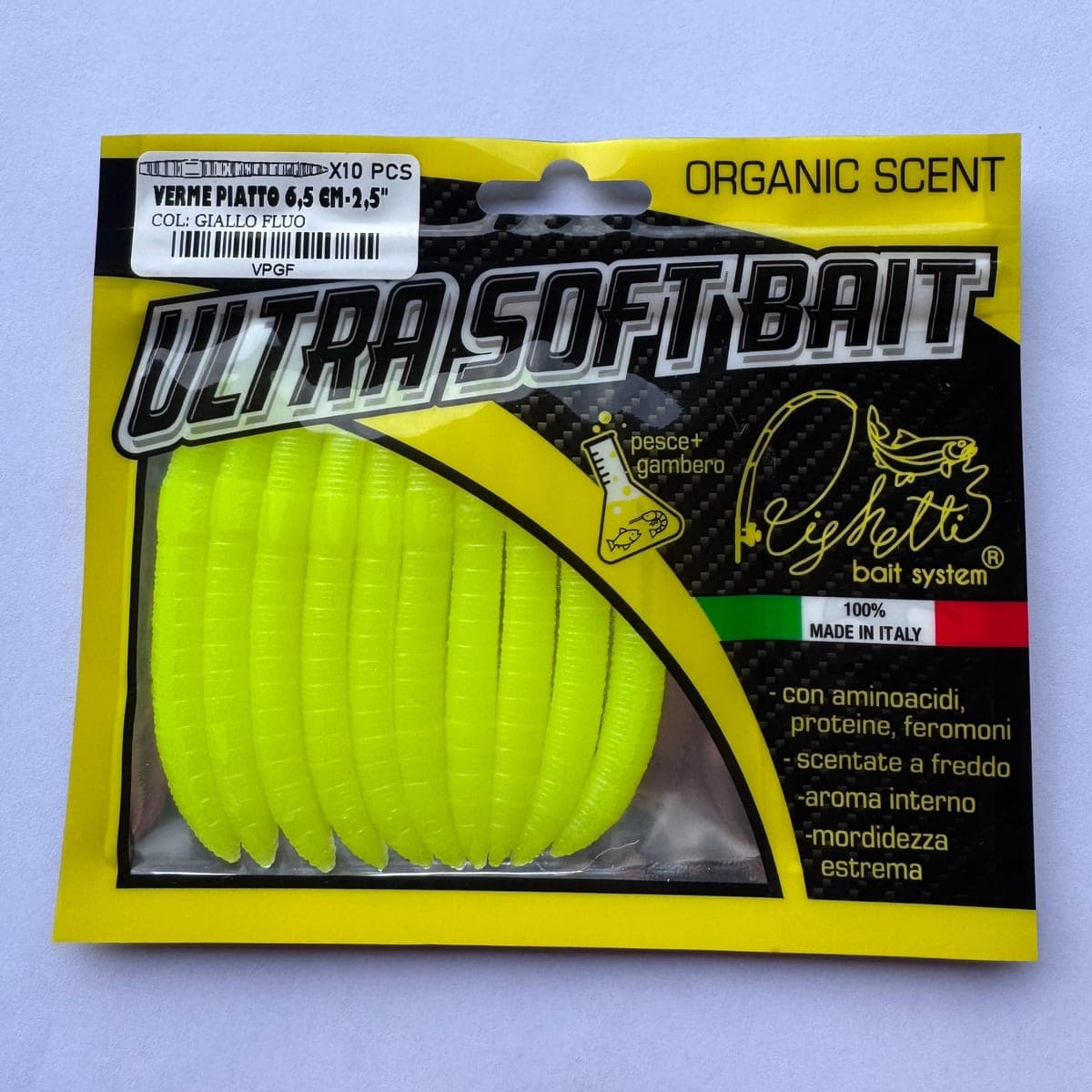 Busta di dieci vermi piatti giallo fluo